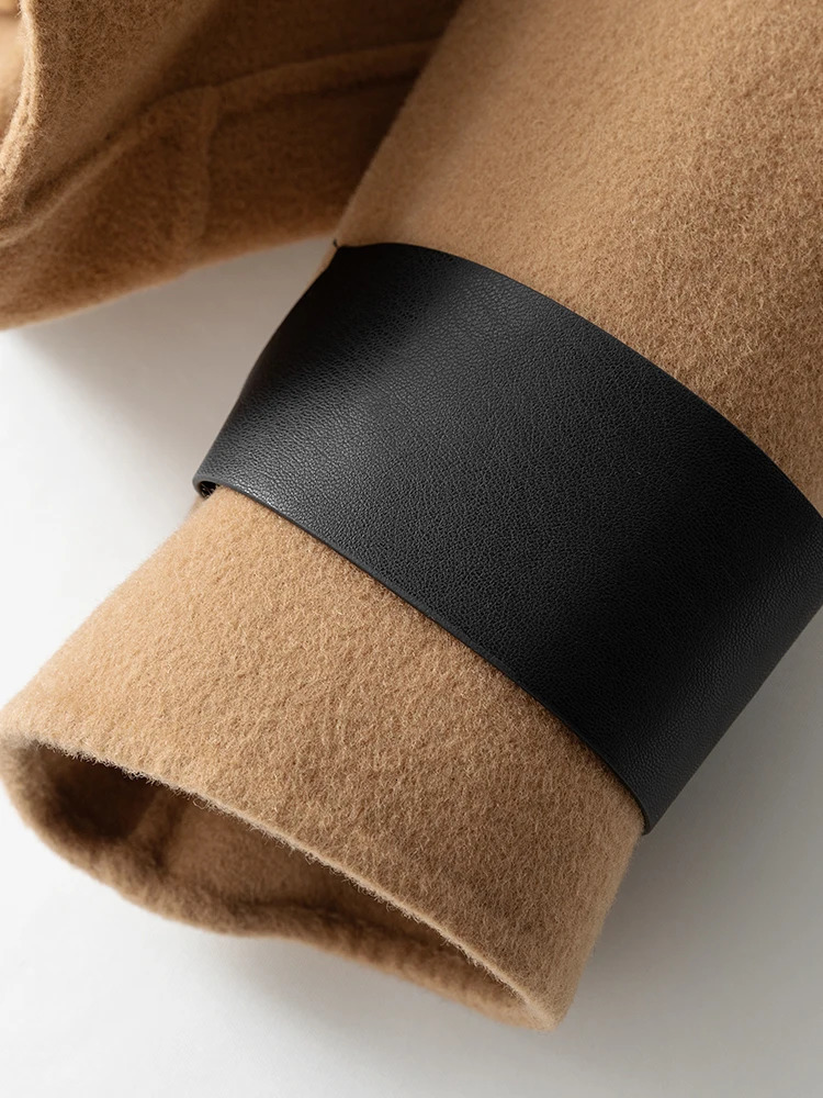 Womens Wool Blends Autumn and Winter Genuine Leather Edge Coat Pure Color Matching Short Shopping AllMatch Top 231018