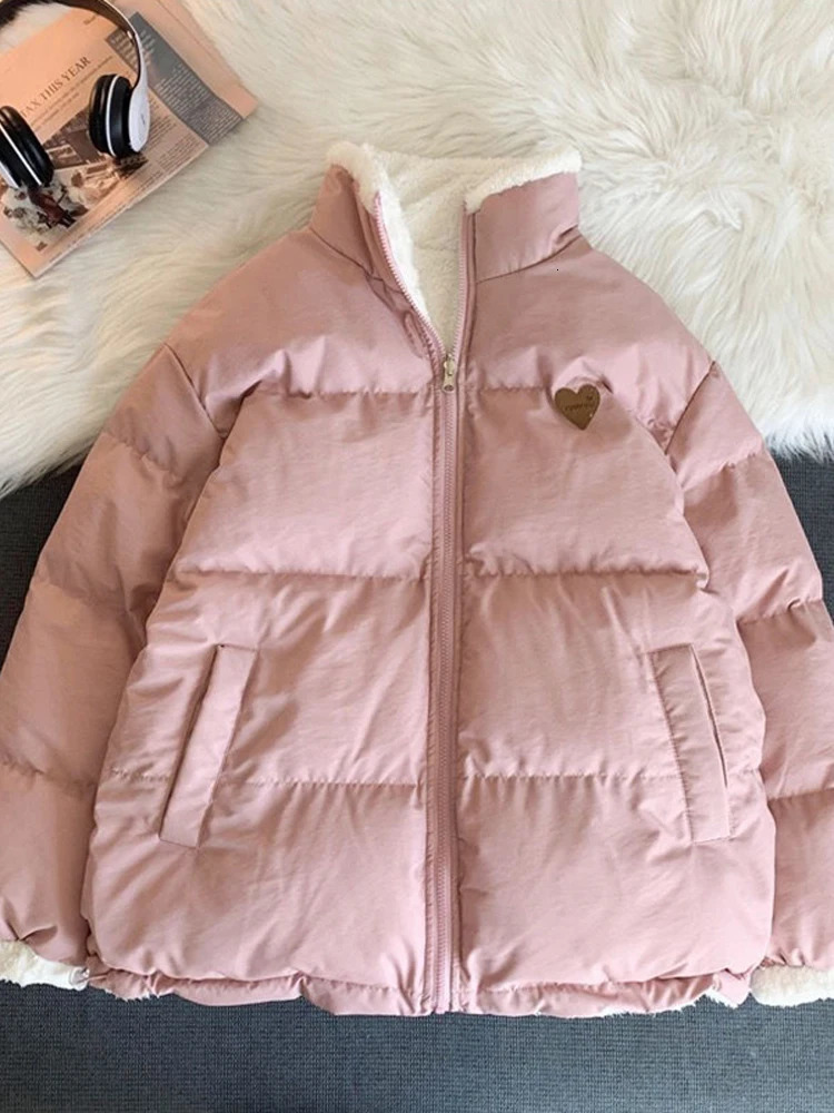 Women's Down Parkas Oversized Parka Korean Fashion Cute Embroidery Plush Coat Female Winter Casual Thicken Warm Two Side Wear Fleece Jacket 23101