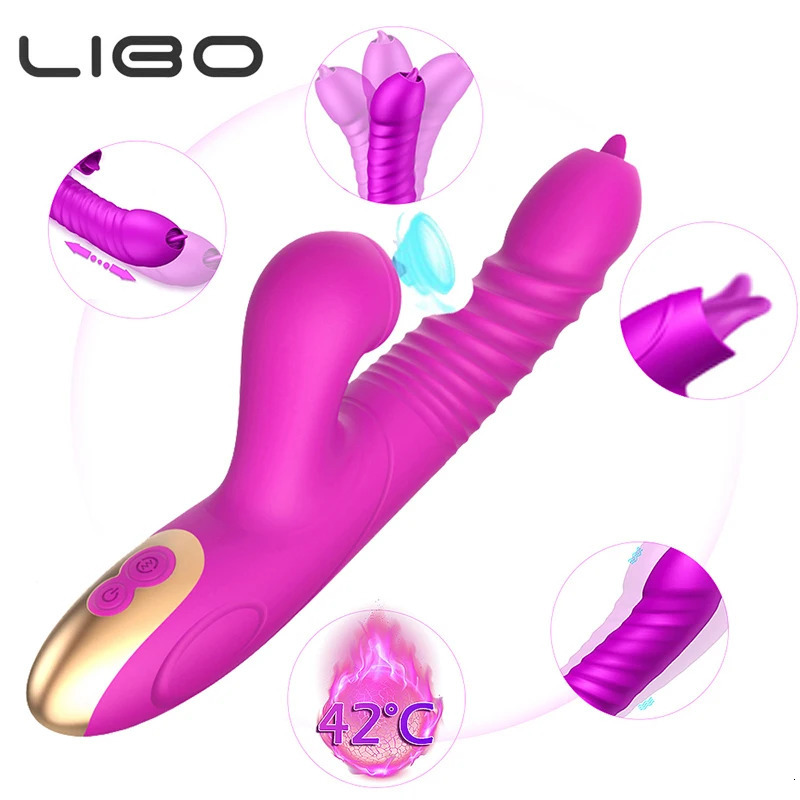 Vibrators Double Tongue Cunnilingus Vibrator Telescopic Rotating Dildo Heating Vagina Clitoris Stimulate Adult Sex Toys for Women 231018