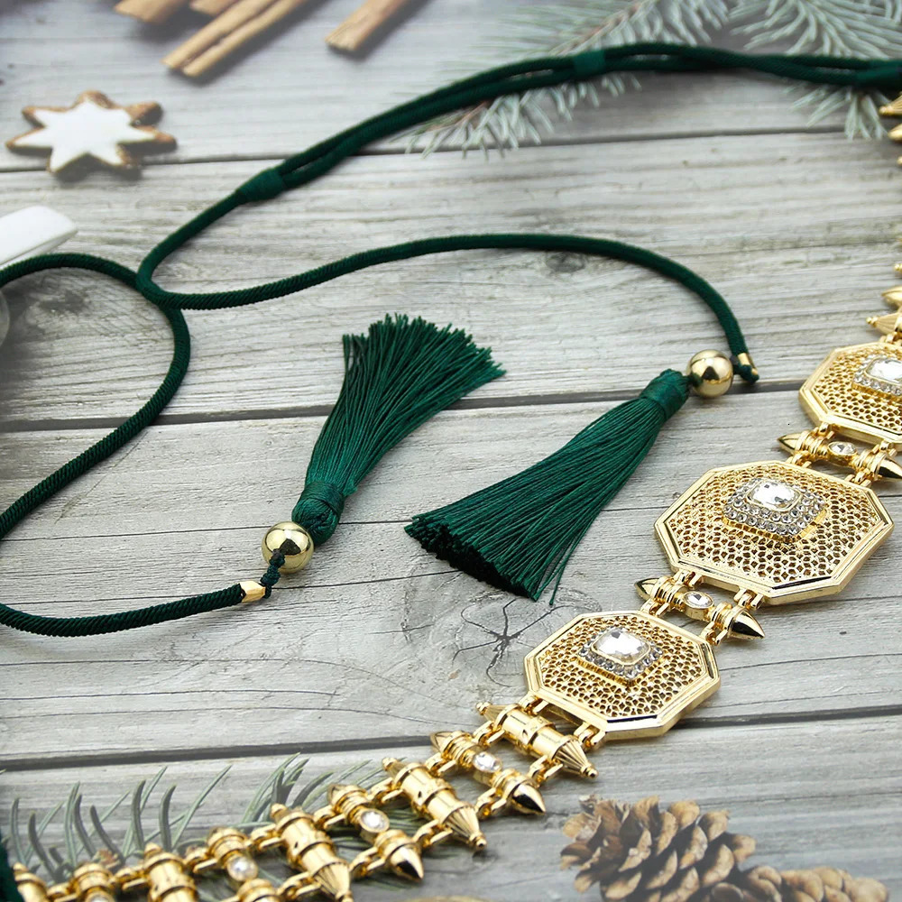 Other Fashion Accessories Sunspicems Morocco Women Hand Rope Belt Waist Chain Tassel Bride Girdle Jewelry Gold Color Arabic Fastened Thick String Belt