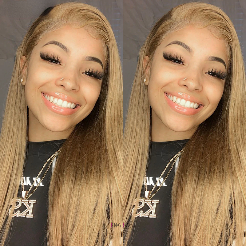 Peruvian Hair Light Brown Blonde Full Lace Front Human Hair Wigs Highlight HD Lace Frontal Wigs 180% Cheap Virgin Hair Silky Straight Wigs for Women
