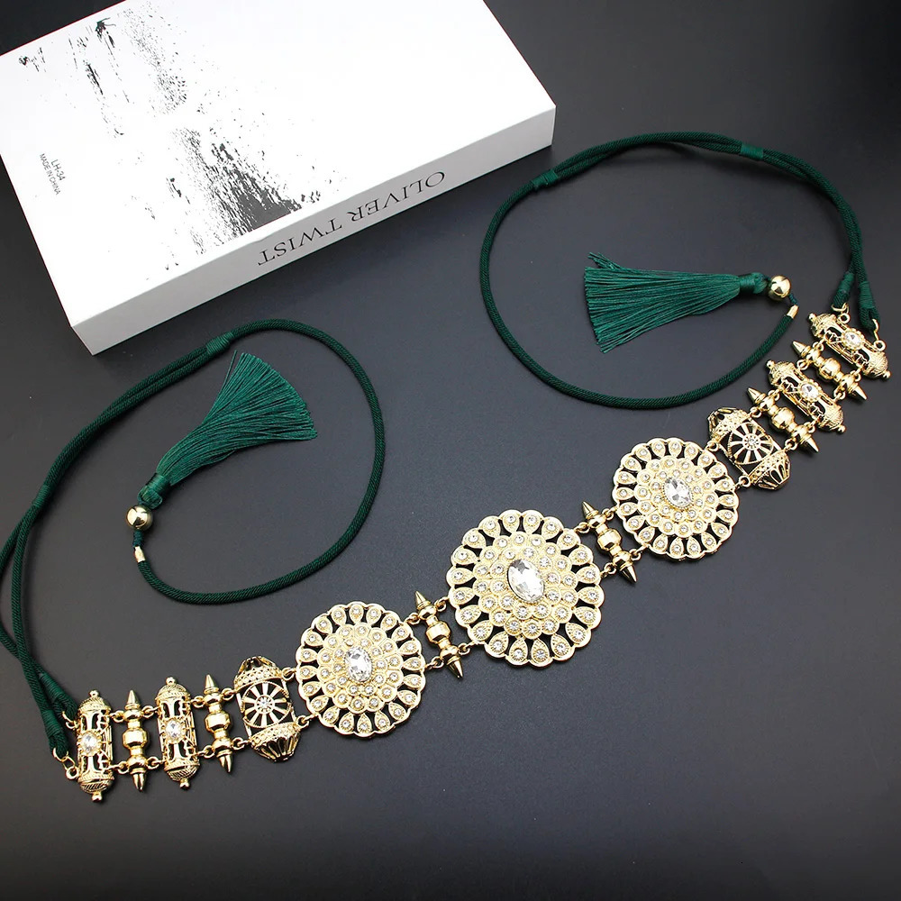 Other Fashion Accessories Sunspicems Morocco Rope Belt Women Handicraft Jewelry Gold Color Round Waist Chain Caftan Belt Arabic Bride Wedding Bijoux 2
