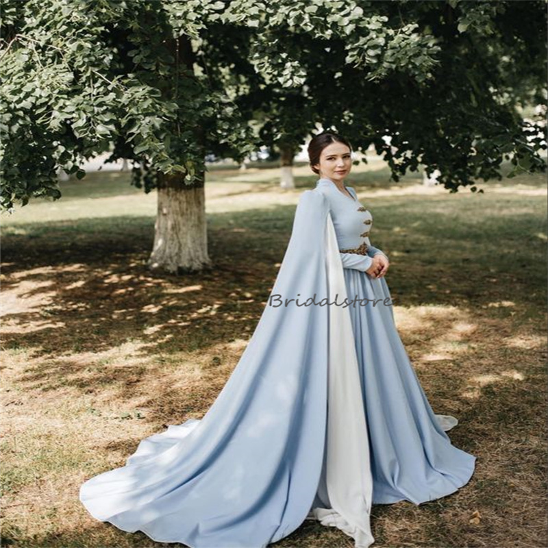 Traditional Russian Islamic Wedding Dress Muslimah 2024 Turkish Moroccan Blue Georgian Medieval Viking Pagan Bride Dress Celti Country Bridal Vestido 