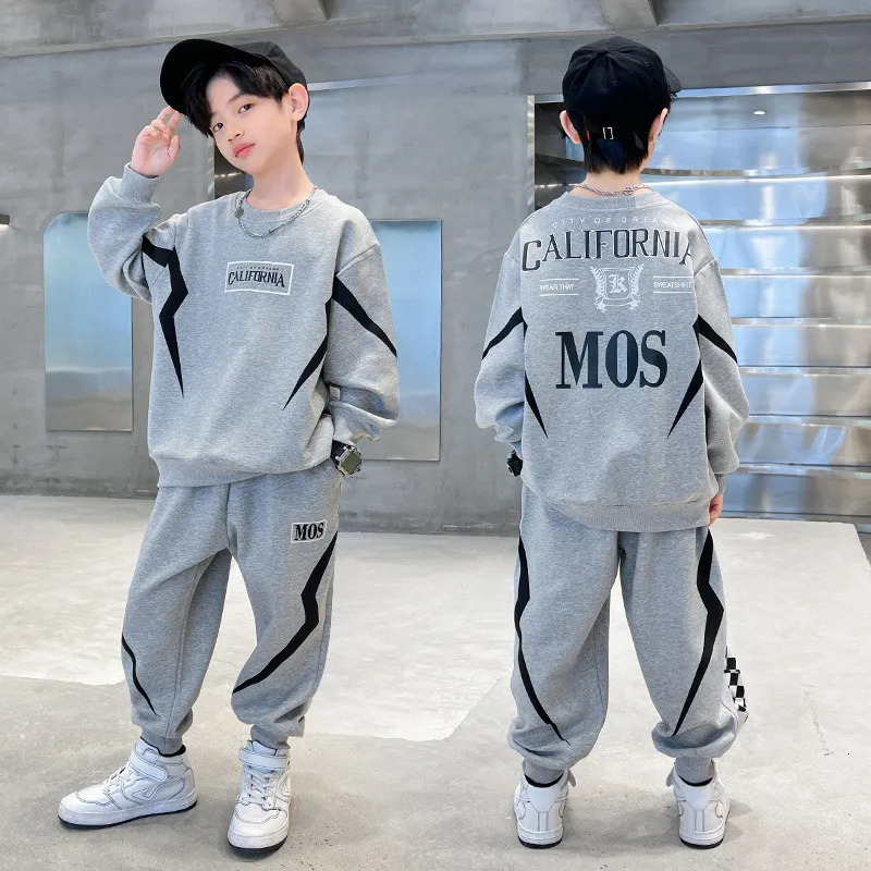 Clothing Sets Boys Contrast Alphabet Lightning SweatshirtSweatpant Sets Children Tracksuit Kids Outfits Jumper Pant Jogger Set For 5-15 Years 231019