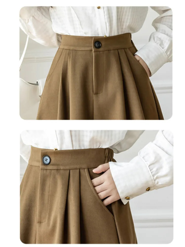 Skirts Autumn Winter Midi Skirt Women Korean ALine Female Elegant Thick Office Lady Casual Loose Elastic Waistband 231019