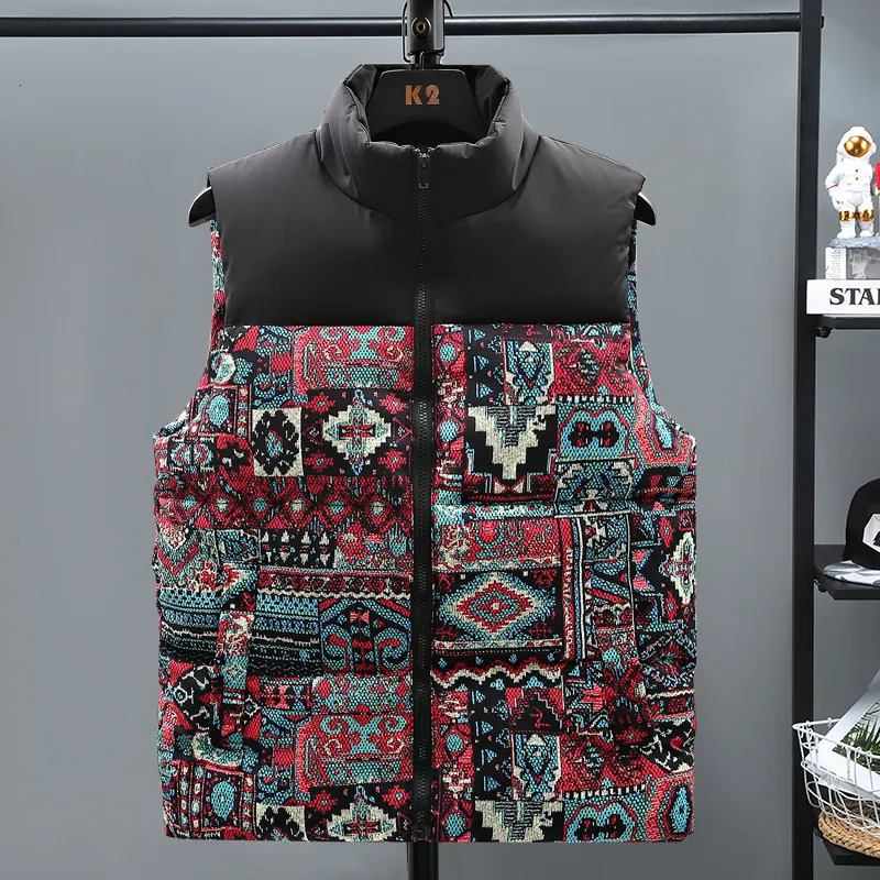 Men's Vests 3686 Winter Vintage Vest Coat Men Down Cotton Slim Printed Sleeveless Jacket Warm Thick Zipper Waistcoat Plus Size 4XL 5XL 231018