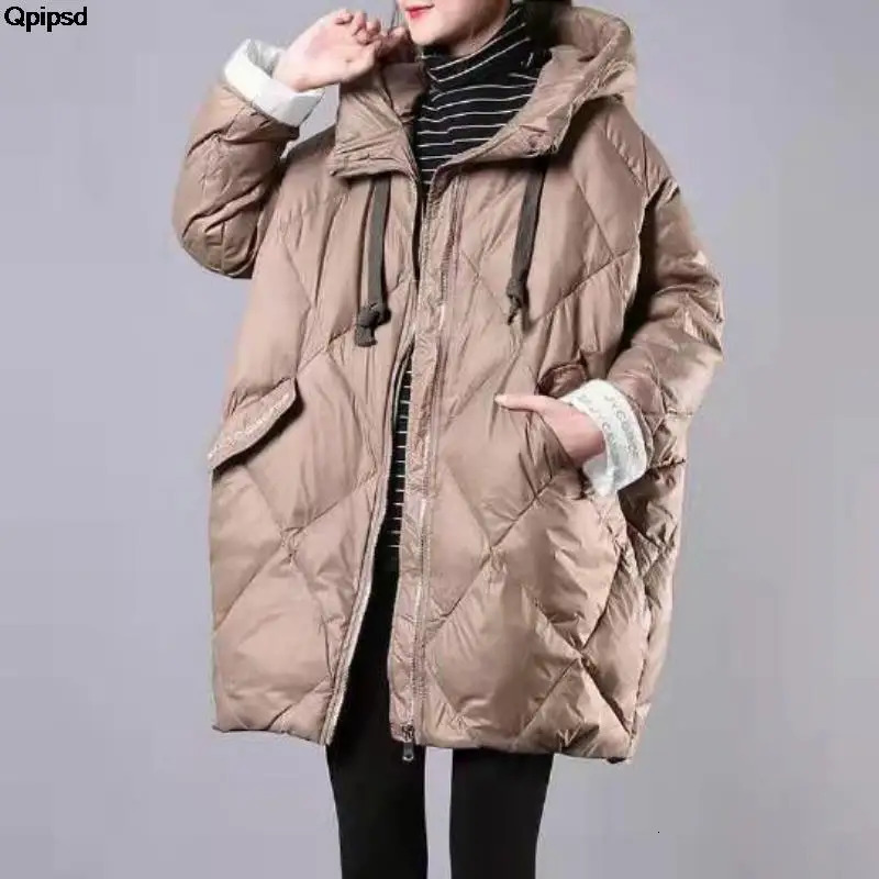 Women's Down Parkas 2023 Warm Puff Coat Pockets Quilted Solid Korean Fashion Coats Oversized Women Parka Winter Midlength Hooded Cotton Jacket 23