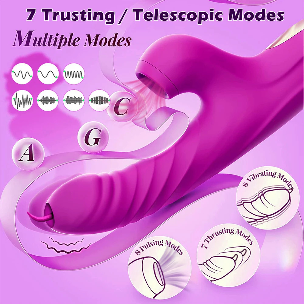 Vibrators Powerful Thrusting Vibrator Female Clitoris Sucker Vacuum Stimulator G Spot Tongue Licking Dildo Adult Goods Sex Toy for Women 231018