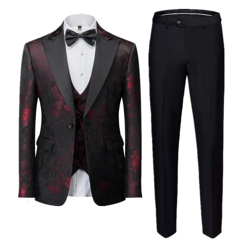 Men's Suits Blazers Men's Business Banquet Jacquard Suit 3piece Gentlemen's Court Clothing Men Wedding Party Groom Dress Male Blazers P