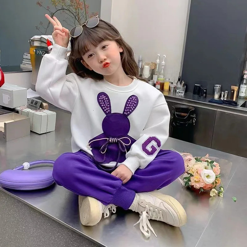 Clothing Sets Fashion Toddler Baby Girl Fall Clothes Sets Kids Sports Cartoon Rabbit Sweatshirt Pants 2Pcs Suits Teenage Tracksuit Outfits 231019