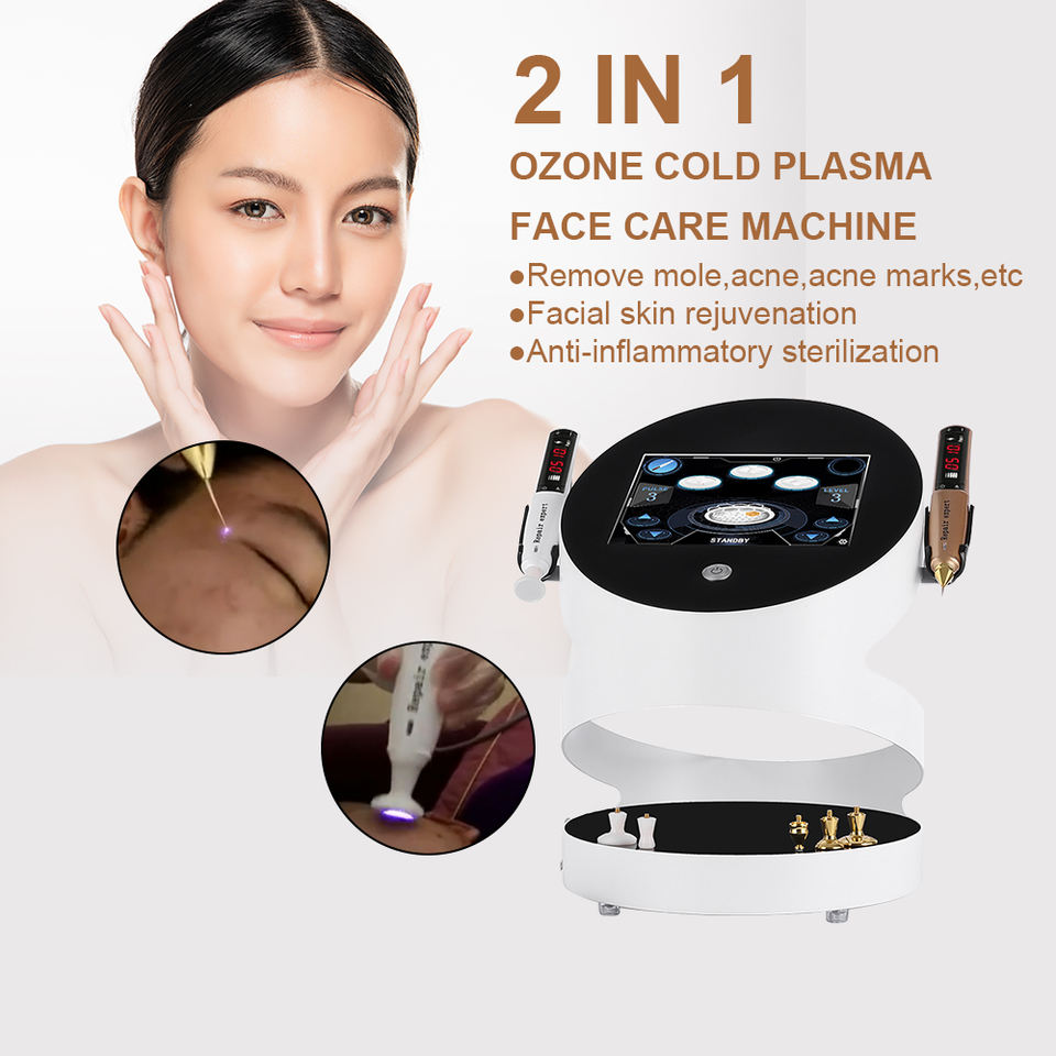 Professional Face Care Firming Oil Reduction Whitening Skin Smoothing Wrinkle Reduction Plasma Pen Ozone 2 in 1 7 Probes Changeable Machine