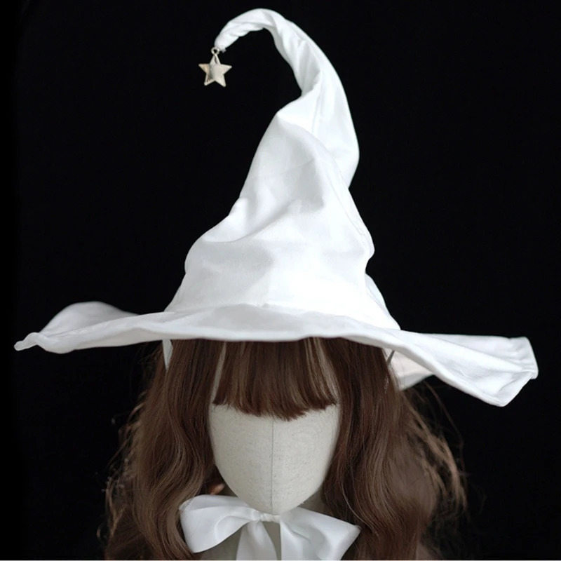 Halloween Toys Steampunk Lolita-Witch Hat for Halloween Women White Pleated Witch Hat Cos-play Costume Poseable Headwear Accessories 231019