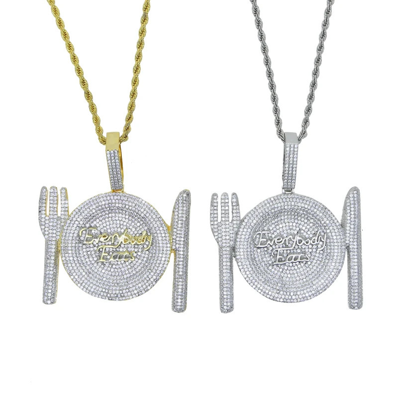 Chokers Sparking Bling 5A CZ Everybody Eats Pendant for Men Hip Hop Iced Out Rock Punk Letters Two Tone Gold Plated Necklace Jewelry 231018