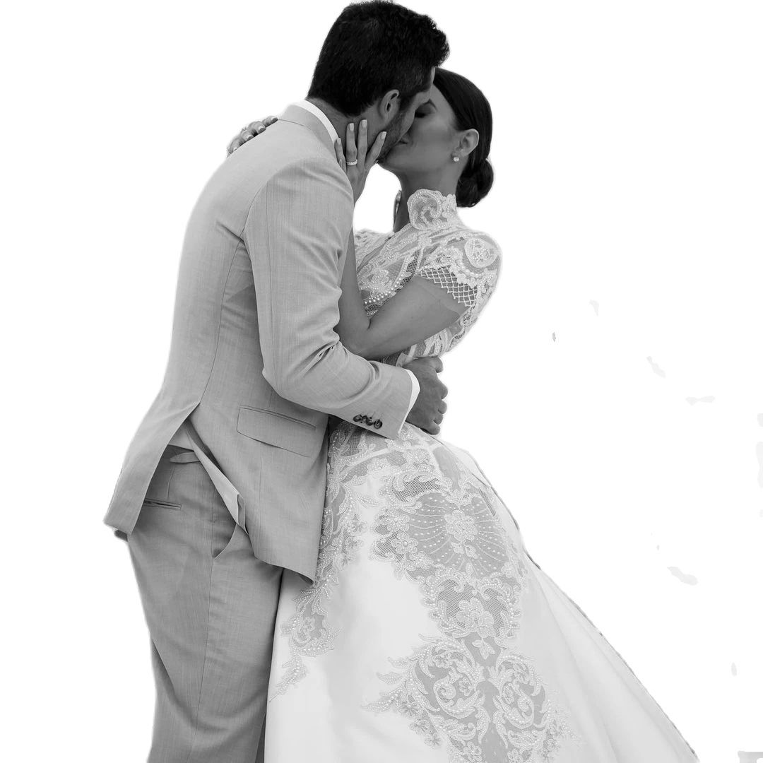 Lace A Line Wedding Dress For Women Elegant Short Sleeve High Neck Appliques Beading Bridal Gowns Puffy Sexy Custom Bride Dress