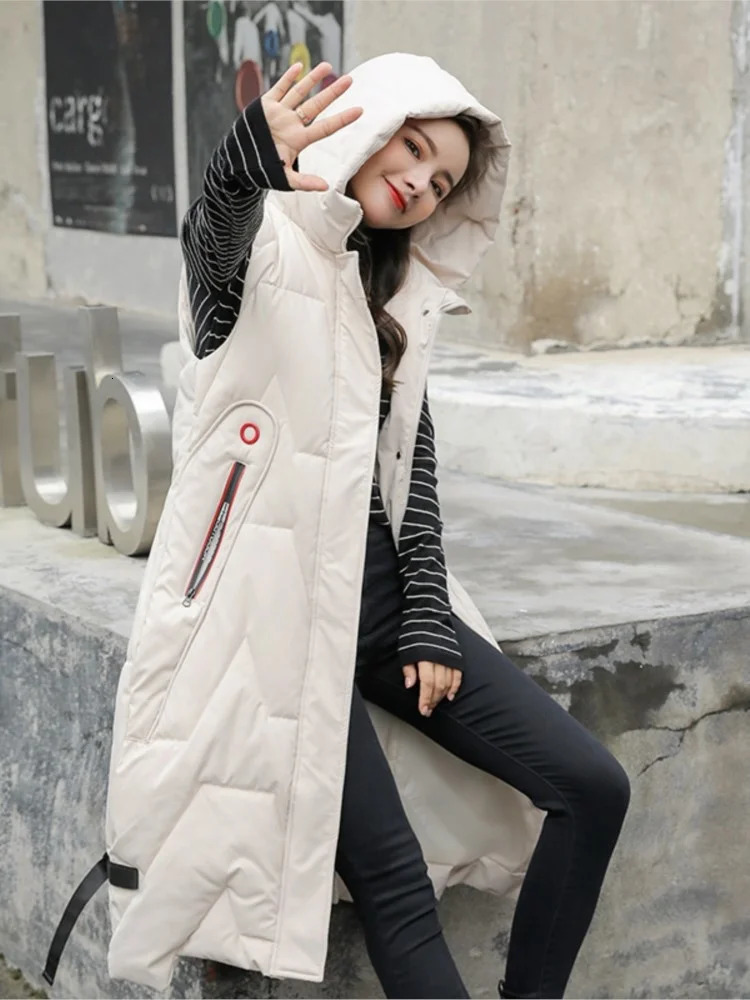 Women's Vests Winter Long Vest Solid Hooded Pockets Zipper Padded Ladies Casual Sleeveless Jacket Warm Quilted for Female 231018