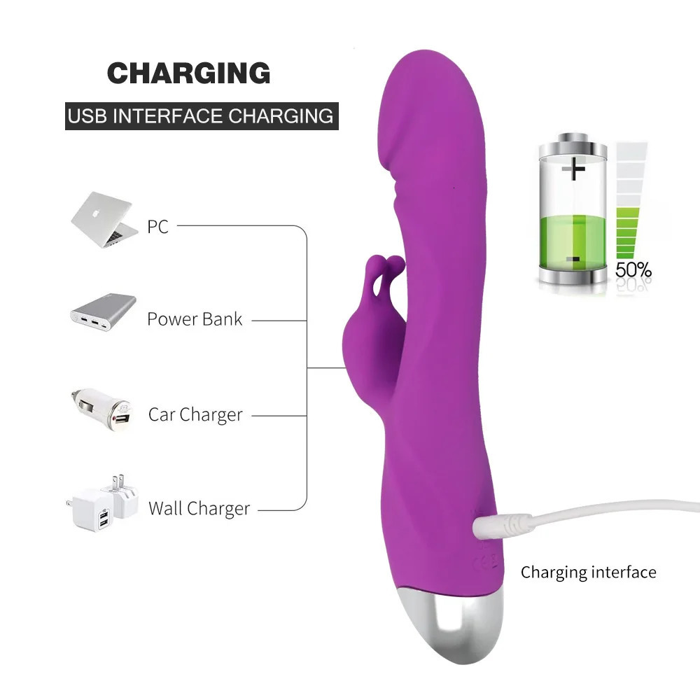 Vibrators USB charging Rabbit Vagina G Spot Clitoris Nipple Dual Stimulator Massager Dildo Sex Toys For Women Adult Masturbators 231018