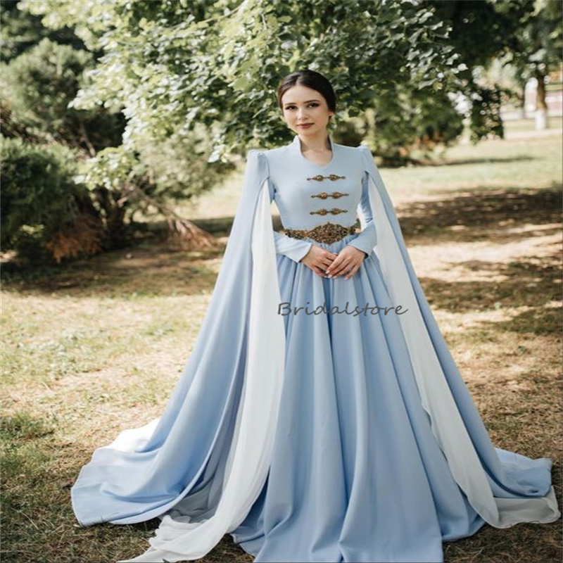 Traditional Russian Islamic Wedding Dress Muslimah 2024 Turkish Moroccan Blue Georgian Medieval Viking Pagan Bride Dress Celti Country Bridal Vestido 
