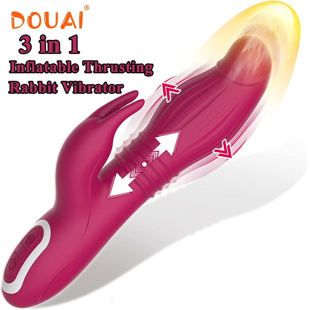 Vibrators 3 in 1 Inflating Thrusting Rabbit Vibrator with Expansion for Women Silicone Large Size Wand Massager Dildo Sex Toys For Adult 231018