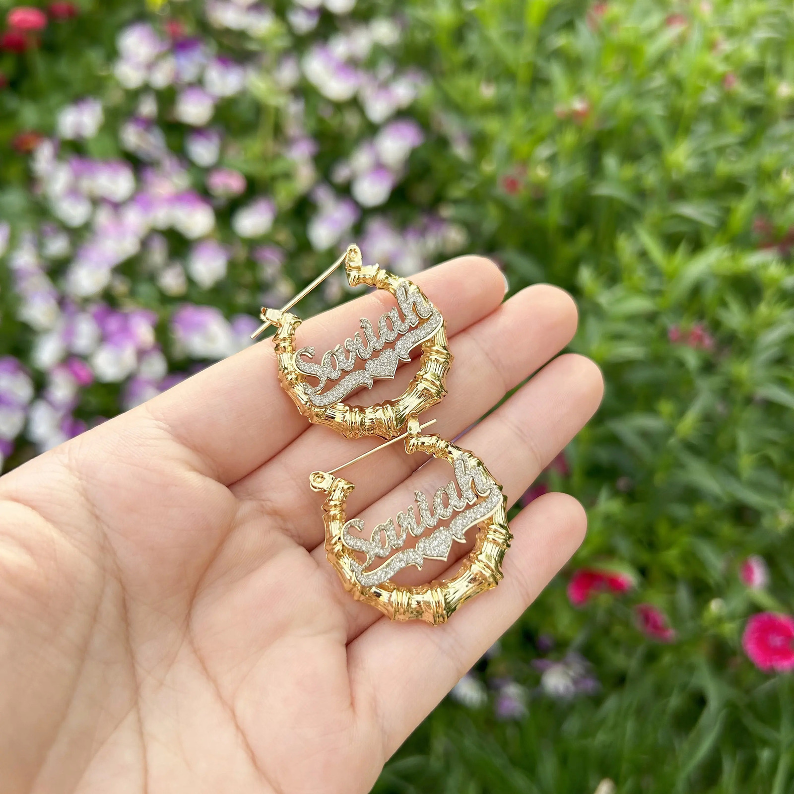 Hoop Huggie 30mm Mini Hoop Earrings For Kids Custom Bling Name Earrings Personalized Nameplate Bamboo Earrings Toddler Girl Gift 231018