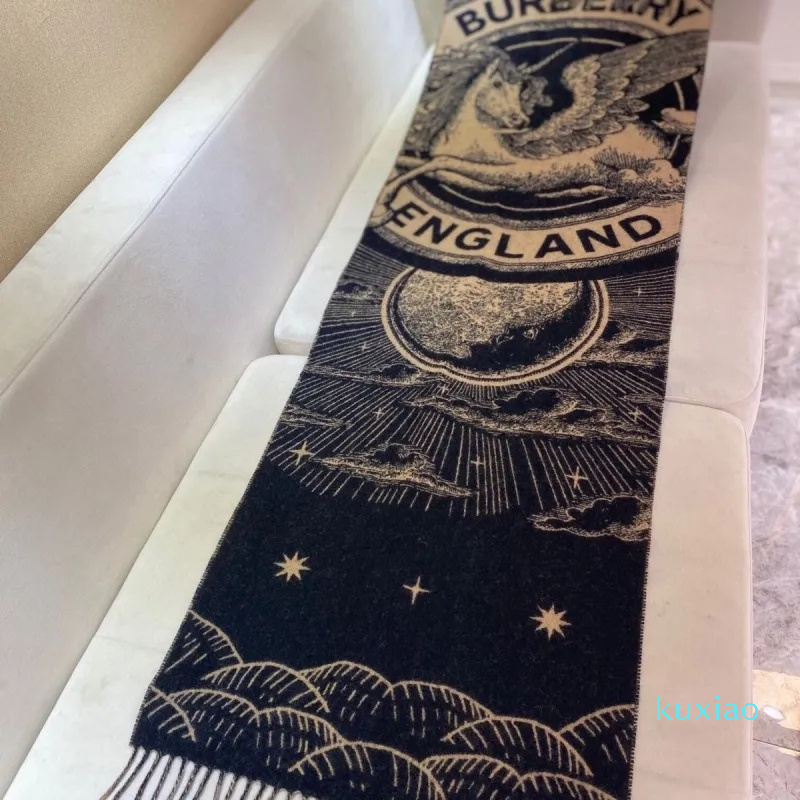 Luxury Designer Scarf Women 100% Double sided Cashmere Celestial Unicorn Plaid Letter Printing Pure Cashmere Men Double sided Shawl Scarf with Box wholesale