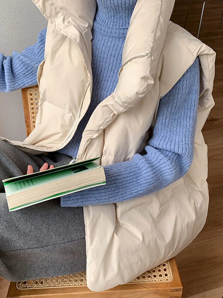 Women's Vests Jmprs Korean Chic Thick Puffy Vest Women Winter Warm Streetwear Parkas Jacket Simple Loose Zipper Casual Cotton Down Solid 231018