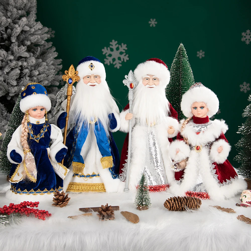 Christmas Decorations Christmas Santa Claus Boy Girl Russian Electric Music Doll Desktop Ornaments Xmas Gift Decor 231019