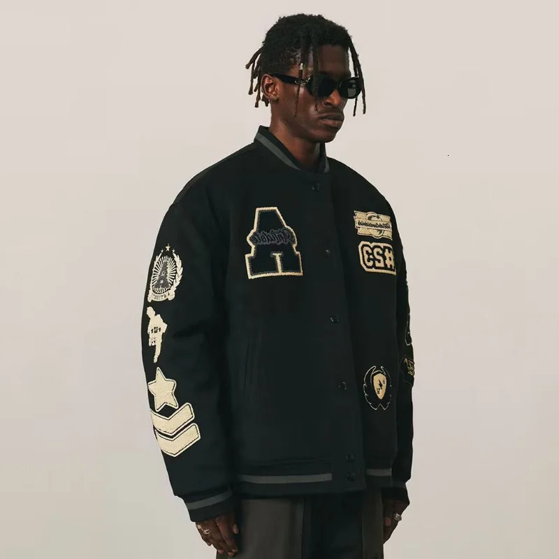 Mens Jackets Baseball Jacket Flocked Embroidery Stand Vintage Bomber High Street Loose Coat Couple Streetwear Spring Autumn 231018
