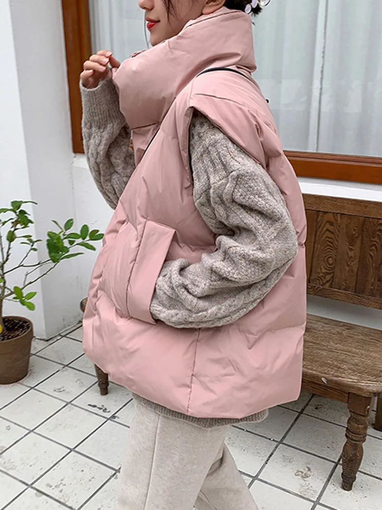 Women's Vests Jmprs Korean Chic Thick Puffy Vest Women Winter Warm Streetwear Parkas Jacket Simple Loose Zipper Casual Cotton Down Solid 231018