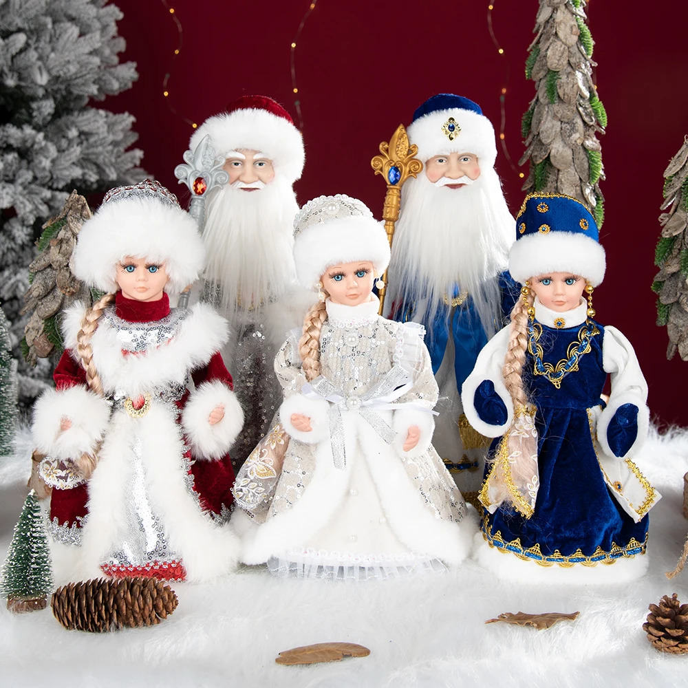 Christmas Decorations Christmas Santa Claus Boy Girl Russian Electric Music Doll Desktop Ornaments Xmas Gift Decor 231019