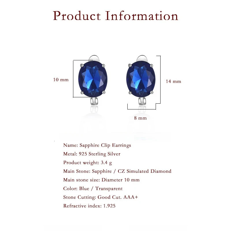 Ear Cuff Sapphire Gemstone S925 Sterling Silver Clip Earrings Women's Fine Jewelry Blue White Lab Diamond Wedding Engagement Earrings 231018