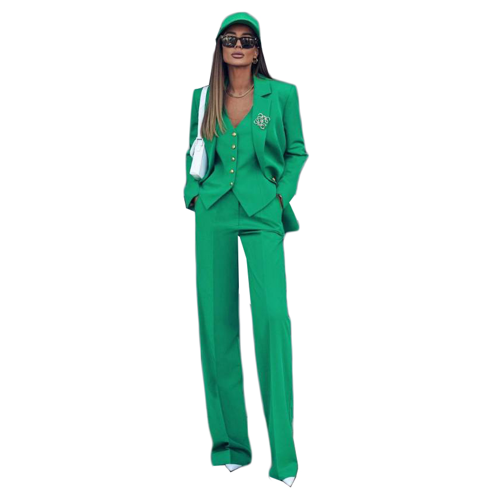 Fashion Green Mother of the Bride Suits 3 Pieces Women Ladies Evening Party Tuxedos Formal Work Wear For Wedding