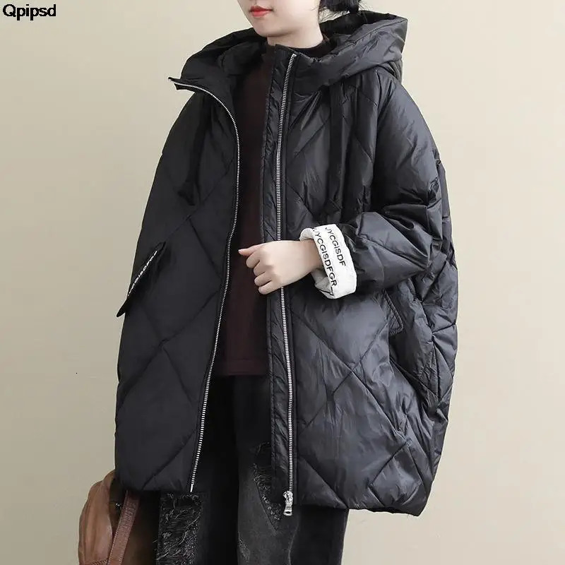 Women's Down Parkas 2023 Warm Puff Coat Pockets Quilted Solid Korean Fashion Coats Oversized Women Parka Winter Midlength Hooded Cotton Jacket 23