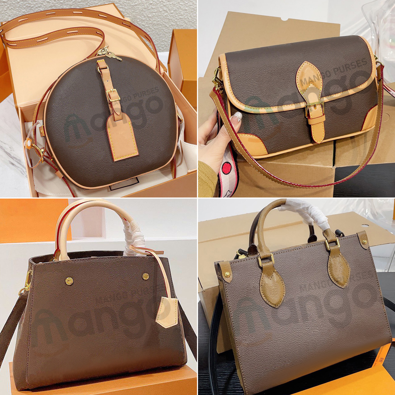 Women Luxurys Designers Bag Tote Bags Purse Shoulder Bags Handbag Genuine Leather mangopurses Double Box mango89711