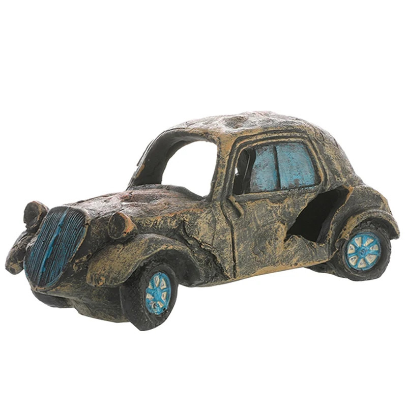 Decorations Resin Wreck Car Ornament Fish Shrimp Hiding Cave Shelter Broken Vehicle House Fish Tank Aquarium Landscaping Decorate Accessory 231019