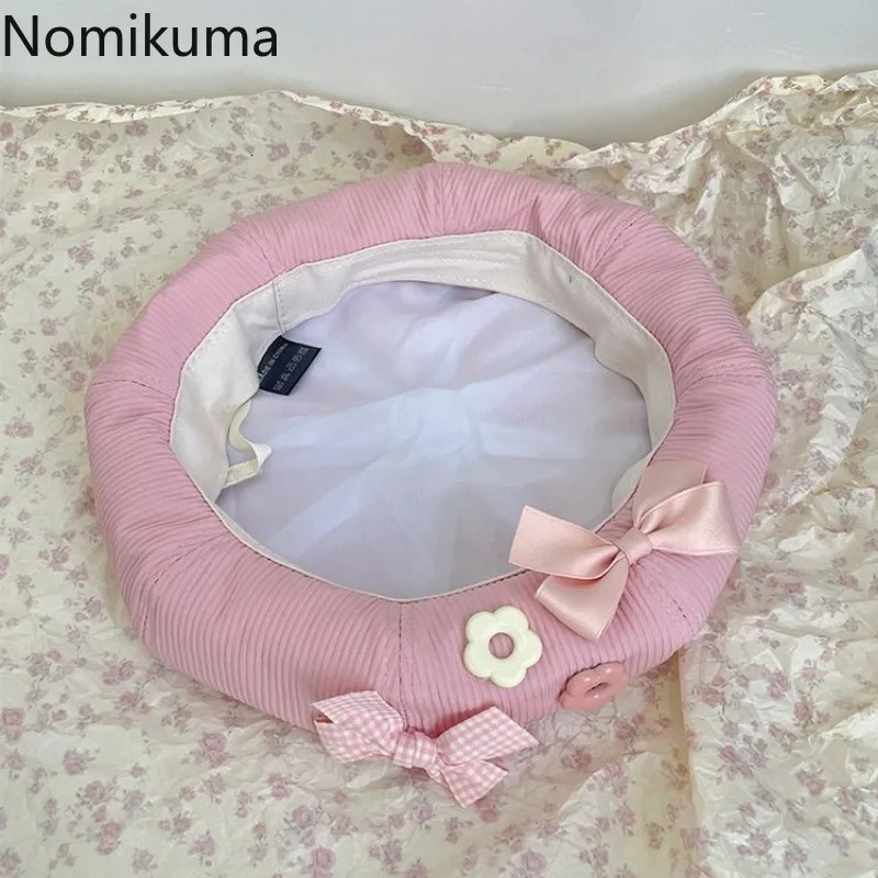 Berets Fashion Pink Girl Beret Japanese Cute Harajuku Y2K Sweet Bow Kawaii Women Hat Lolita Accessories Gorras Para Hombres 7L966 231018
