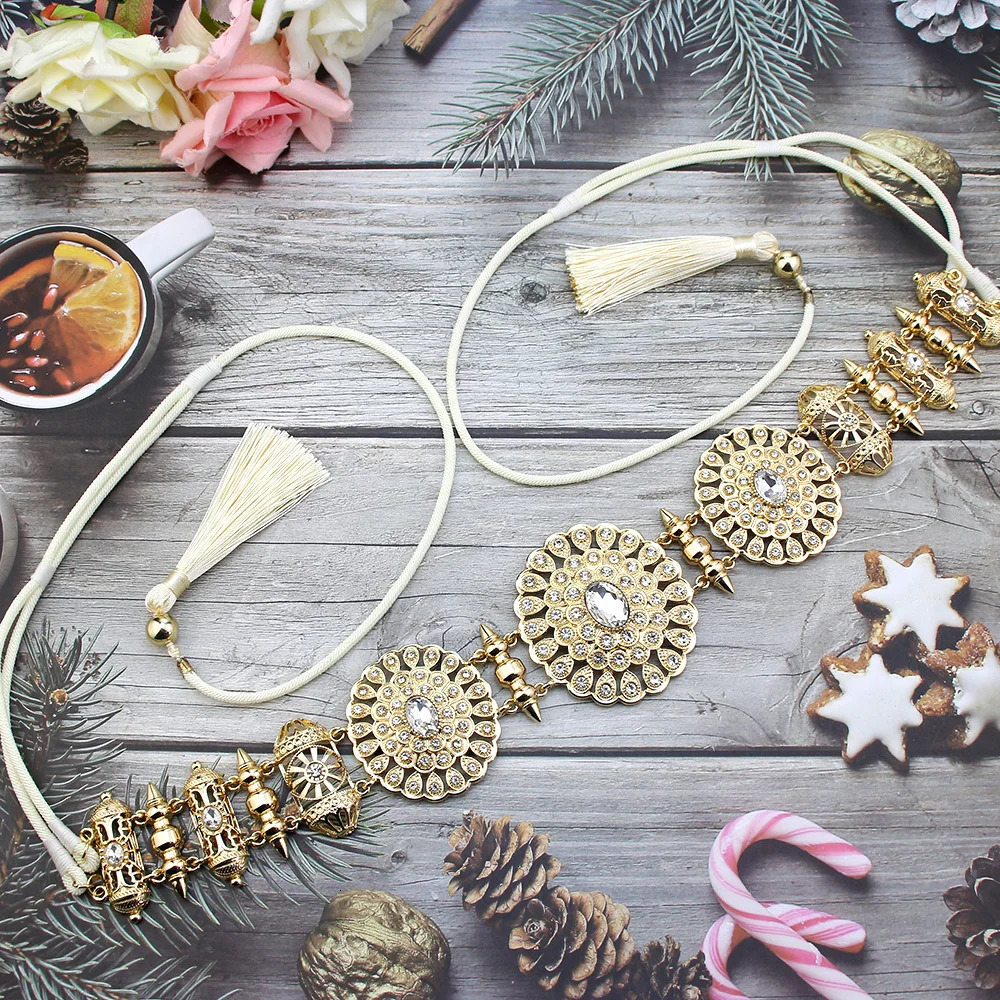 Other Fashion Accessories Sunspicems Morocco Rope Belt Women Handicraft Jewelry Gold Color Round Waist Chain Caftan Belt Arabic Bride Wedding Bijoux 2