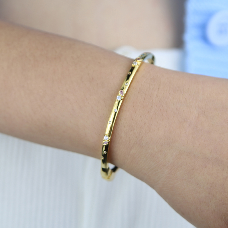 Designer Inner Size 58 60mm Pink Blue Waterdrop Bangle Elegant Bracelet Earrings Hip Hop Gold Plated Pave Cubic Zircon Women Party Gift Wholesale Jewe