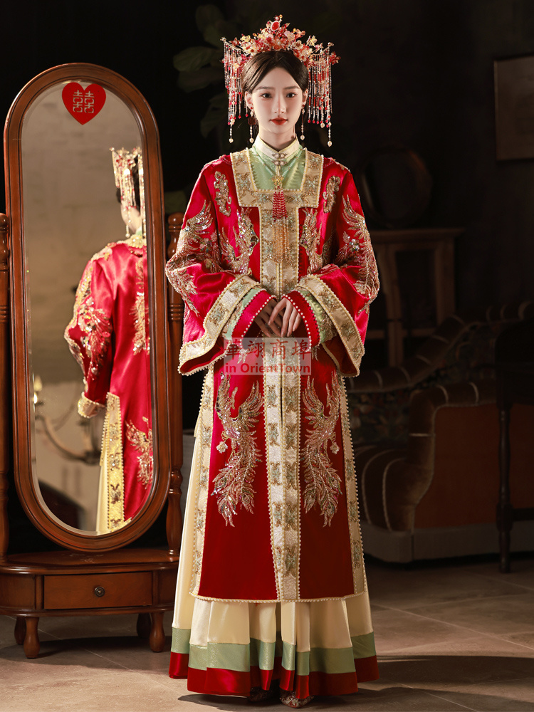 High End Xiuhe Clothing Heavy Industry Bride Gown Robe Ming Dynasty Pop Hanfu Chinese Wedding Dress For Overseas Oriental Girl