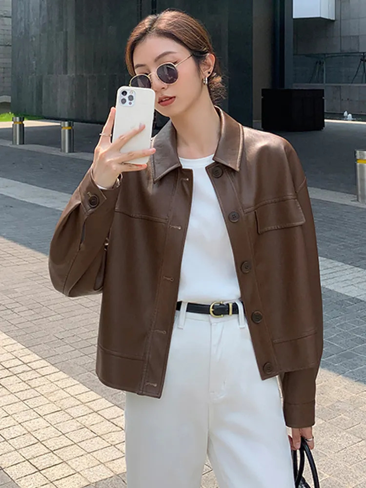 Womens Leather Faux Winter Black Cropped Jacket Women Autumn Korean High Street Biker Female Vintage Outerwear Thin PU Chic Tops 231018