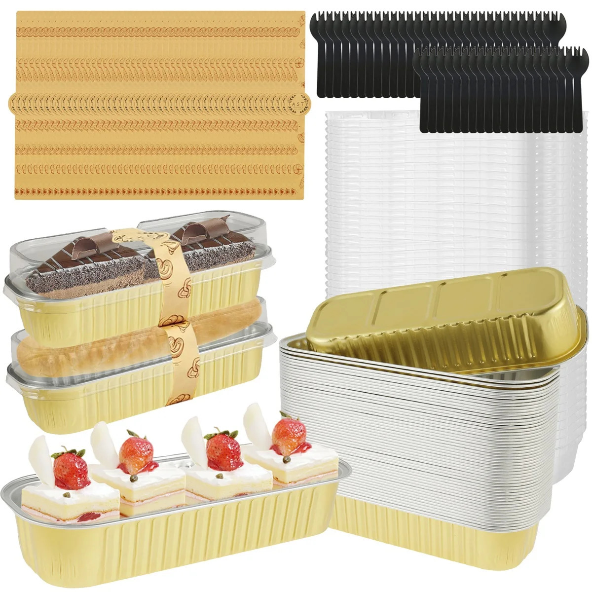 Moulds 100PC Mini Loaf With Lids Aluminum Foil Baking Pans Containers Disposable Muffin Tins Cupcake Cups Kitchen Accessories 231018