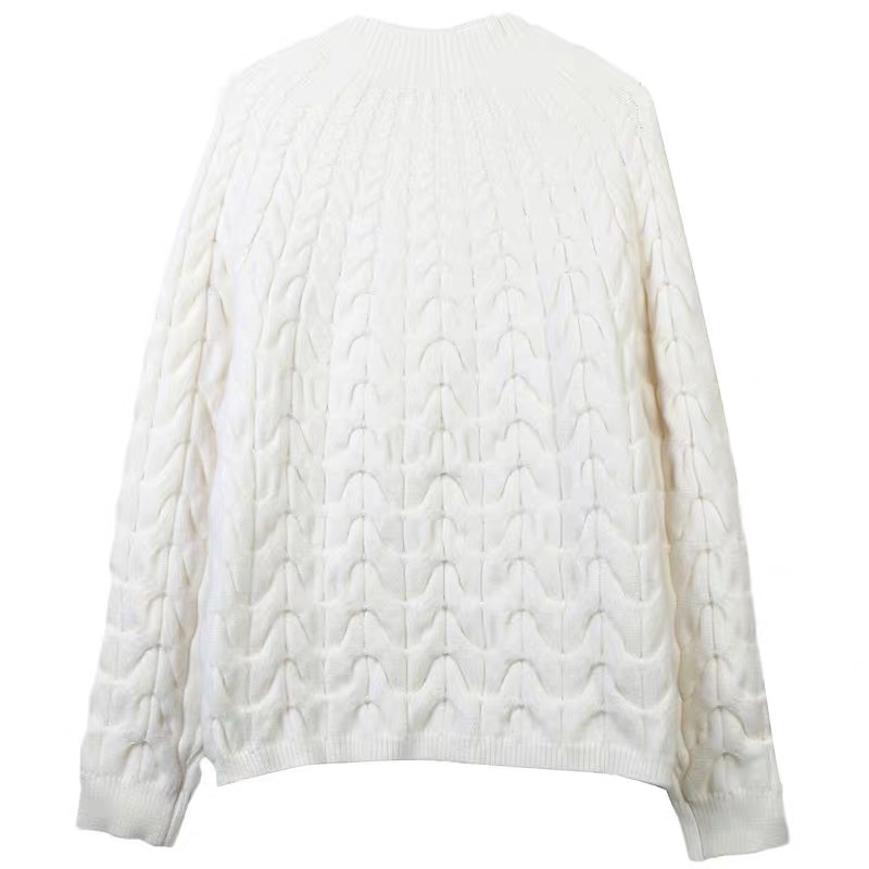 2023 Autumn/Winter New Commuter M Family Lazy Stand Neck Shoulder Buckle White Thread Loose Knitted Sweater