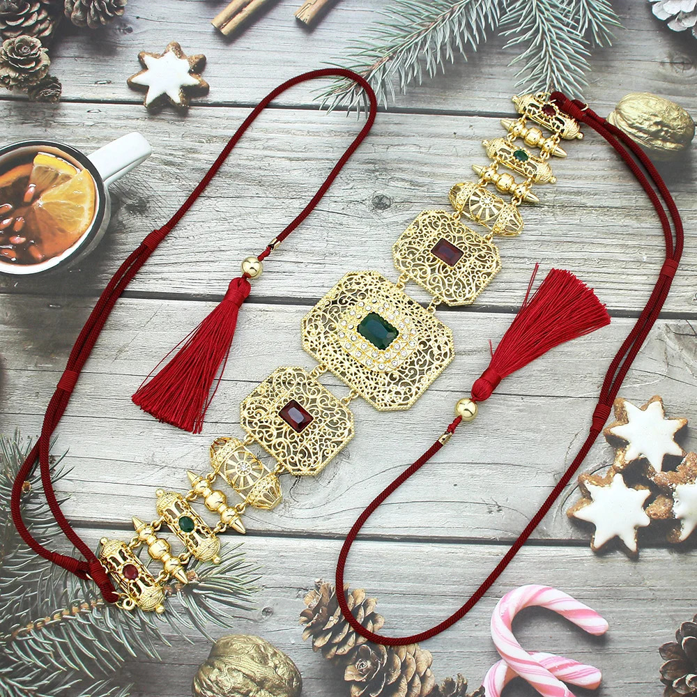 Other Fashion Accessories Sunspicems Morocco Hand Ropes Belt Gold Color Women Caftan Tassels Belt Hollow Arabesque Metal Waist Chain Bride Woven Jewel