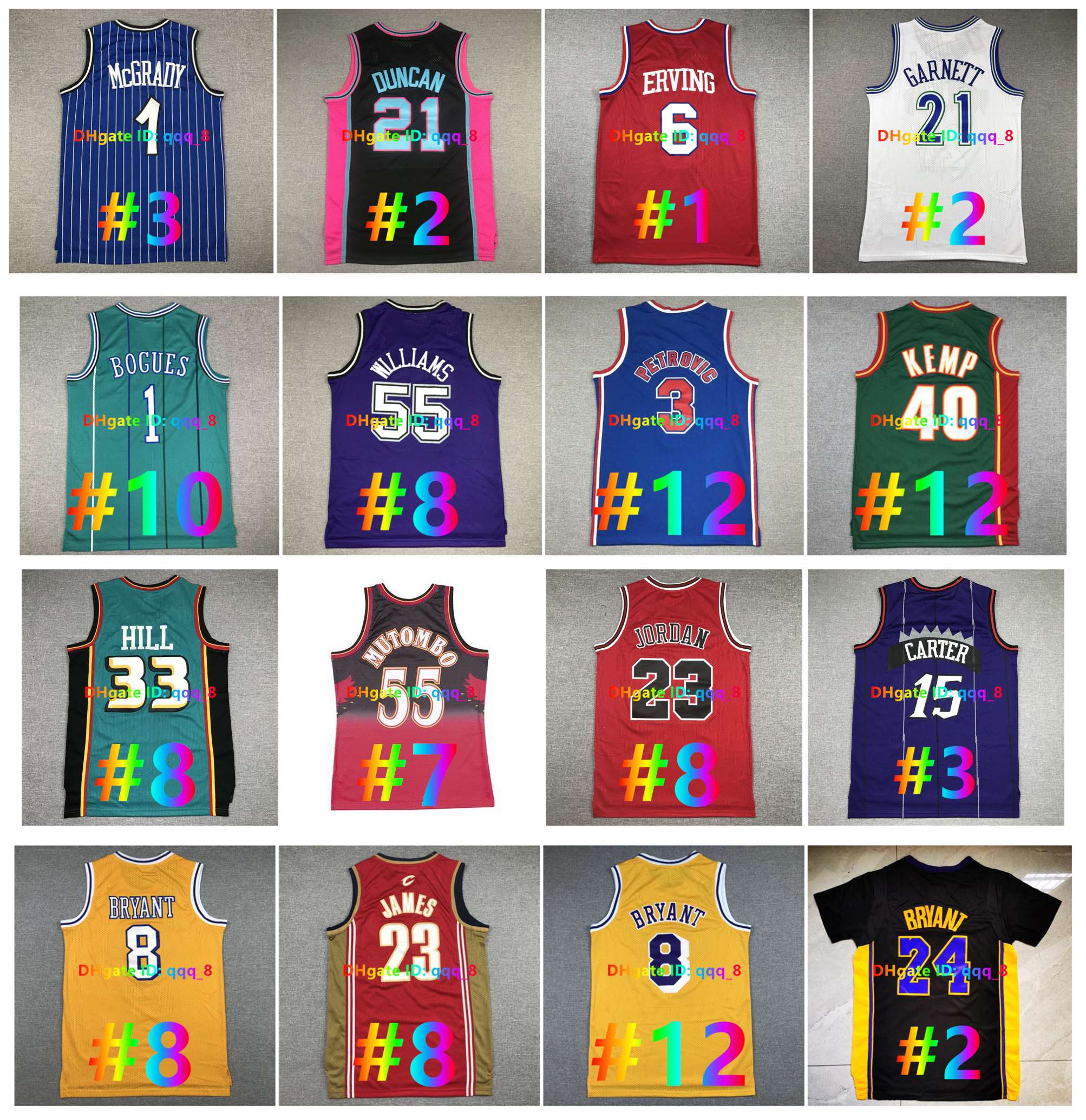 John Stockton Allen Iverson Hardwood Classic Throwback Basketball Jersey Sonic Kevin Durant Gary Payton Shawn Kemp Grant Hill Mamba Bryant Mike Bibby Patrick Ewing