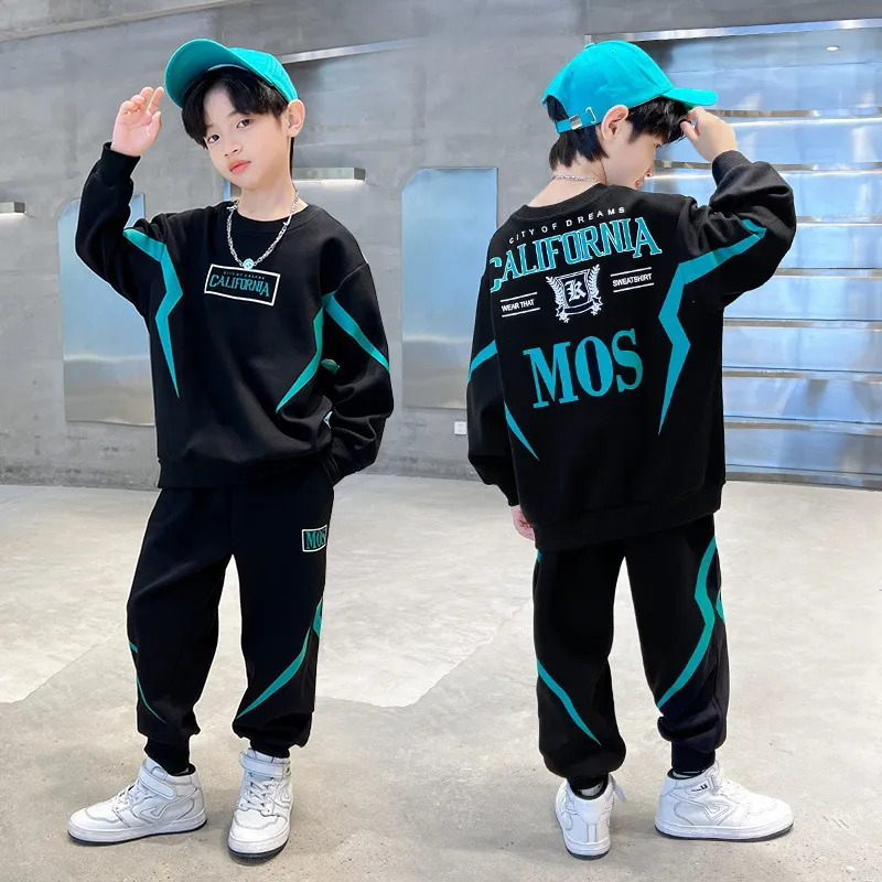 Clothing Sets Boys Contrast Alphabet Lightning SweatshirtSweatpant Sets Children Tracksuit Kids Outfits Jumper Pant Jogger Set For 5-15 Years 231019