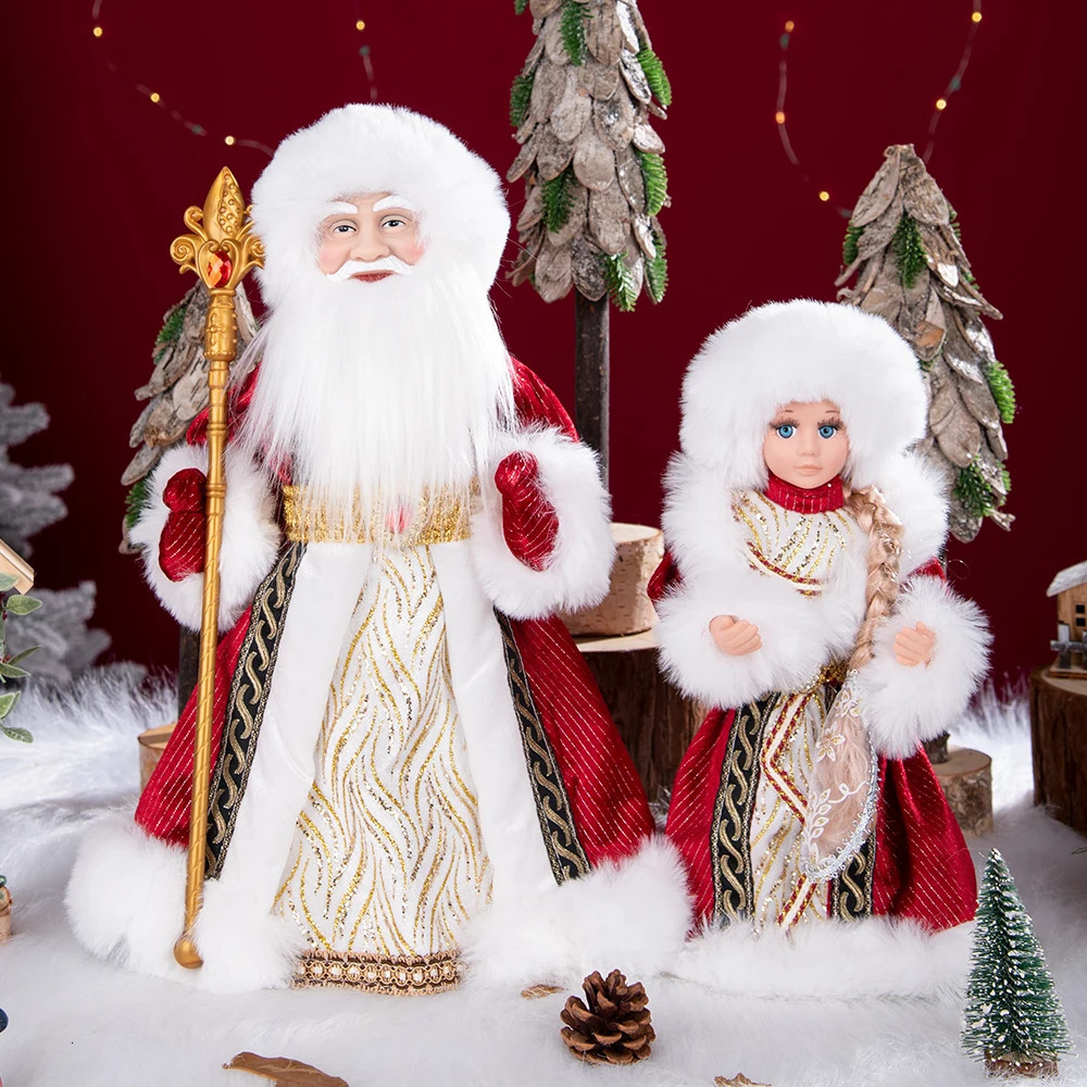 Christmas Decorations Christmas Santa Claus Boy Girl Russian Electric Music Doll Desktop Ornaments Xmas Gift Decor 231019