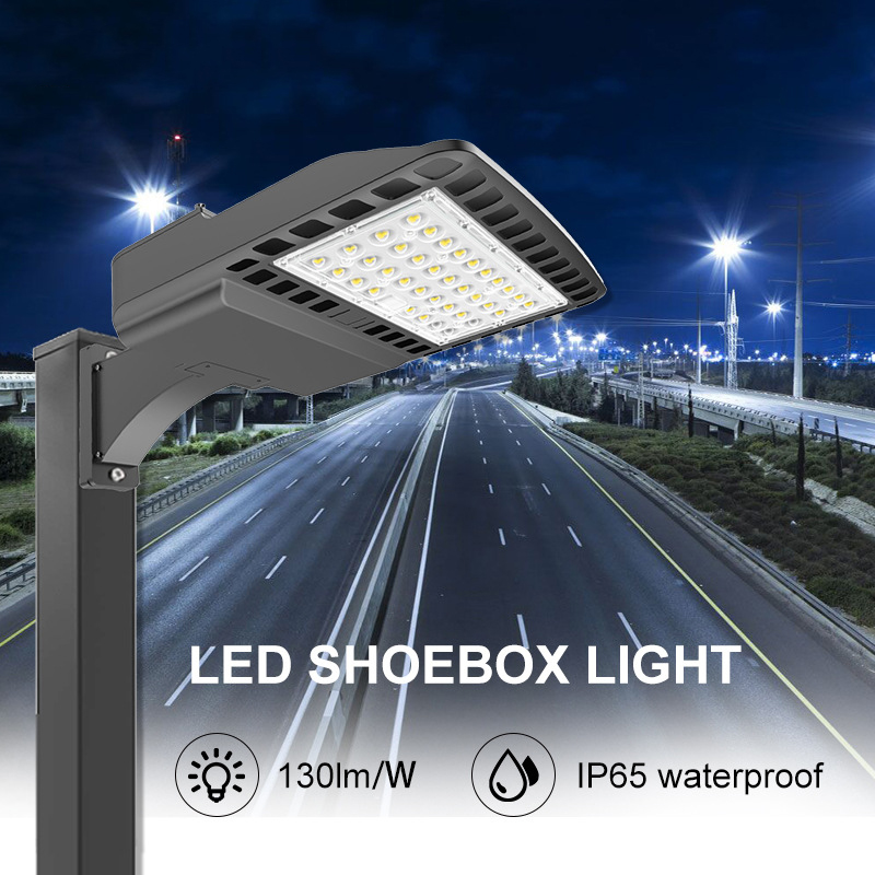 100W 200W 300W LED Parking Lot Lights Street Shoebox Pole Lights Waterproof IP65 130LM/W Super Bright Dusk to Dawn Outdoor Commercial Area Flood Secur