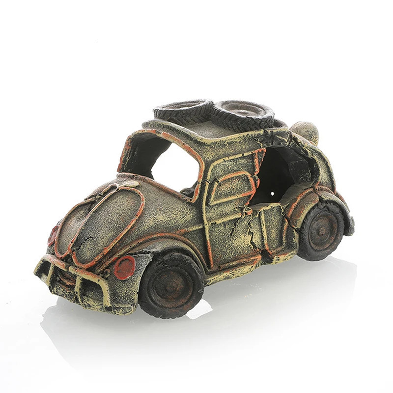 Decorations Resin Wreck Car Ornament Fish Shrimp Hiding Cave Shelter Broken Vehicle House Fish Tank Aquarium Landscaping Decorate Accessory 231019