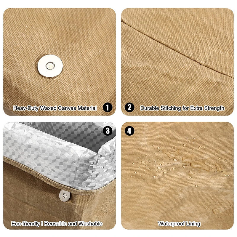 Ice Packs/Isothermic Bags Canvas Insulation Lunch Bag with Aluminum Foil Lining Waterproof Cooler Bag for Student Office Worker Insulated Food Contain