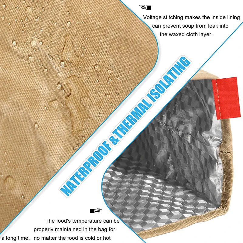Ice Packs/Isothermic Bags Canvas Insulation Lunch Bag with Aluminum Foil Lining Waterproof Cooler Bag for Student Office Worker Insulated Food Contain