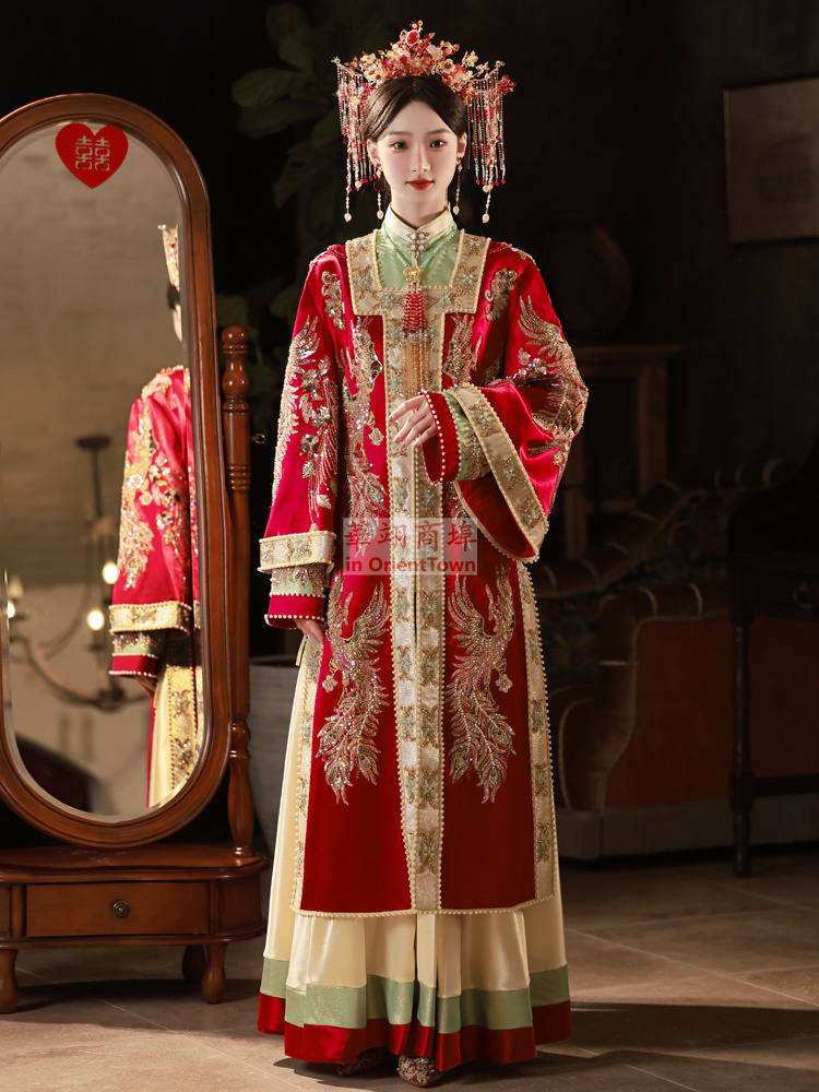 High End Xiuhe Clothing Heavy Industry Bride Gown Robe Ming Dynasty Pop Hanfu Chinese Wedding Dress For Overseas Oriental Girl